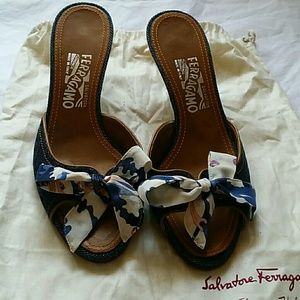 Ferragamo denim kitten heel sandal 8 B